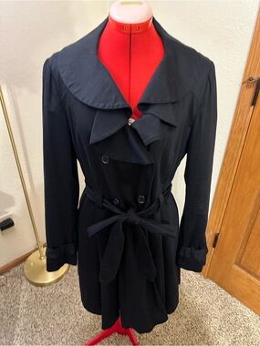 Elle Black Ruffled Collar Double-Breasted Trench Coat